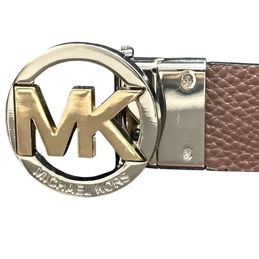 Michael Kors Dark Brown women’s Belt with Gold and Silver Logo Buckle